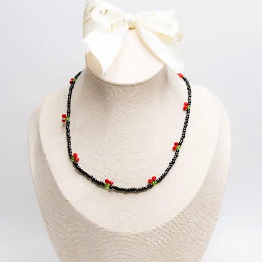 ZENNA || Black Beads and Cherries Necklace