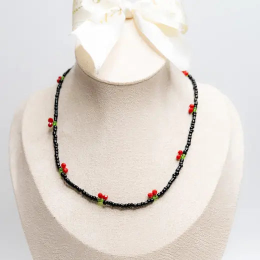 ZENNA || Black Beads and Cherries Necklace