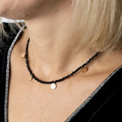 LUMIERE || Black Beaded Necklace with Coins