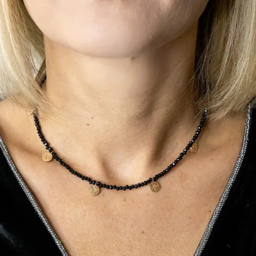 LUMIERE || Black Beaded Necklace with Coins