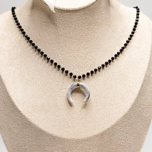 Midnight Crescent Beaded Necklace