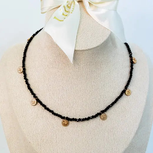 LUMIERE || Black Beaded Necklace with Coins