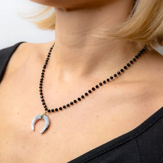 Midnight Crescent Beaded Necklace