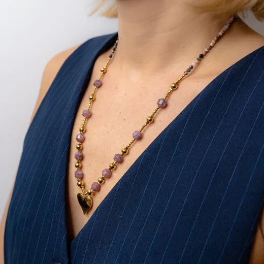 Heart Pendant Necklace with Multicolored Natural Stones