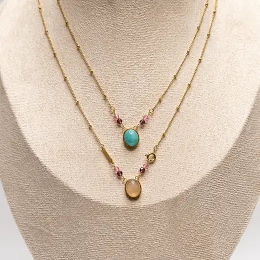 Golden Serenity Double-layered Necklace with Natural Stones
