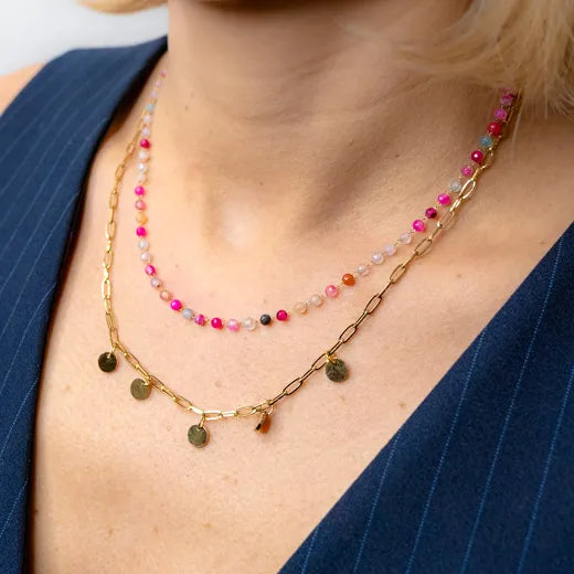 Pink Rose Beaded Necklace