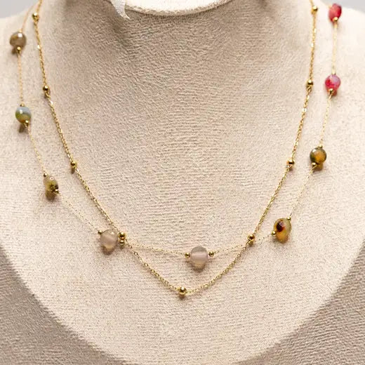 Radiant Aura-Dual Layered Stones Necklace
