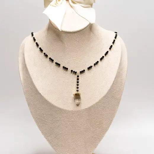 Quartz and Black Bead Necklace