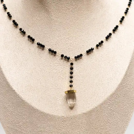 Quartz and Black Bead Necklace