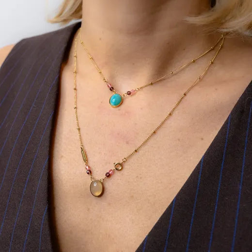 Golden Serenity Double-layered Necklace with Natural Stones