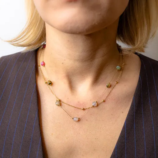 Radiant Aura-Dual Layered Stones Necklace