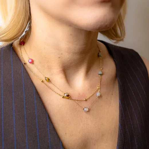 Radiant Aura-Dual Layered Stones Necklace