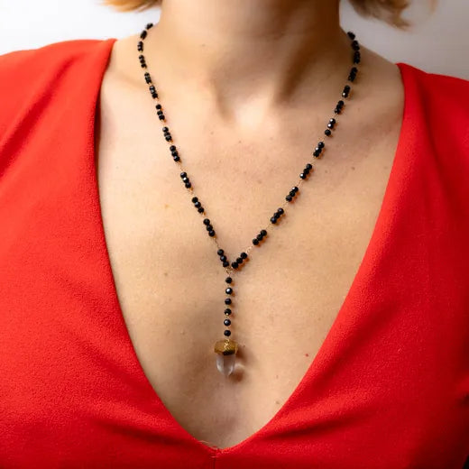 Quartz and Black Bead Necklace