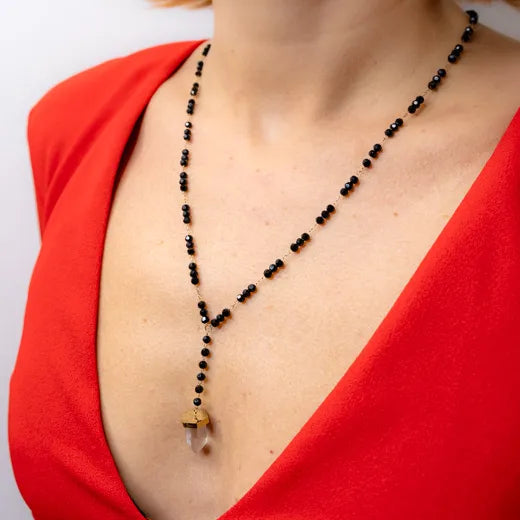 Quartz and Black Bead Necklace
