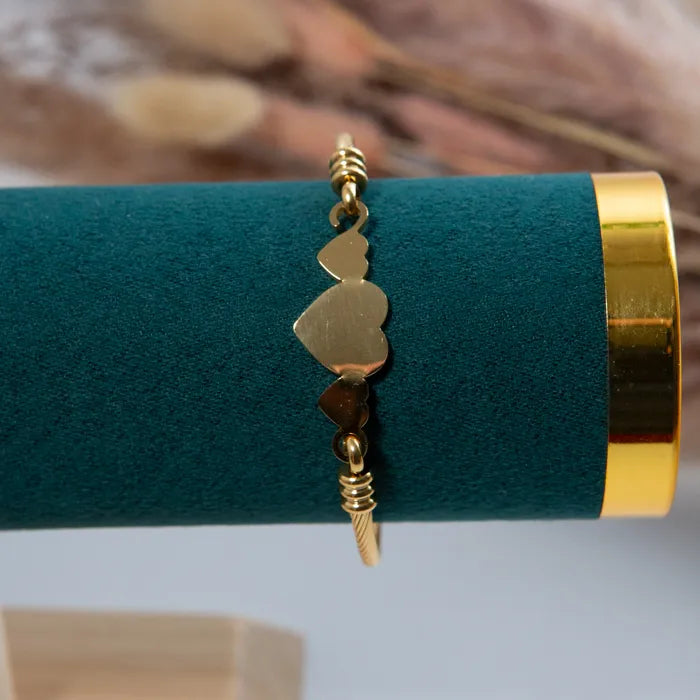 LOVE Three Heart Cuff Bracelet