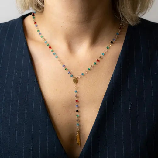 LUNA || Long Necklace with Circular Quartz Stone