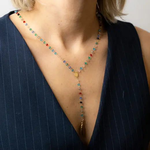LUNA || Long Necklace with Circular Quartz Stone