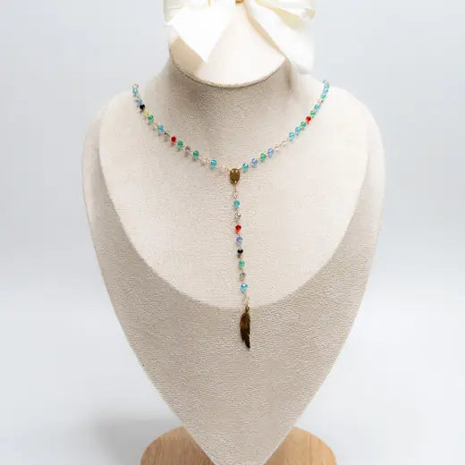 LUNA || Long Necklace with Circular Quartz Stone