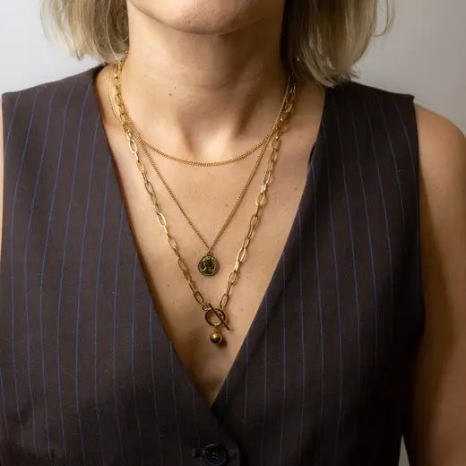 MYSTA || Triple-Layered Necklace with a Coin