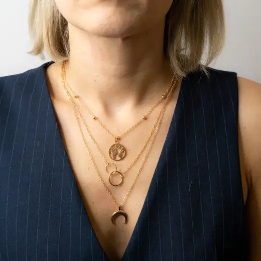 ASTRA || Triple Golden Necklace with Moon Charms