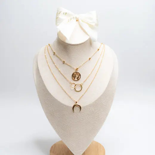 ASTRA || Triple Golden Necklace with Moon Charms