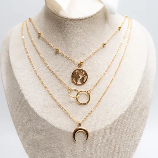 ASTRA || Triple Golden Necklace with Moon Charms