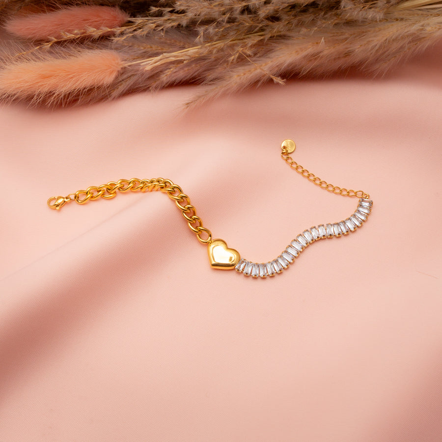 Heart Charm Bracelet with Crystal Accents