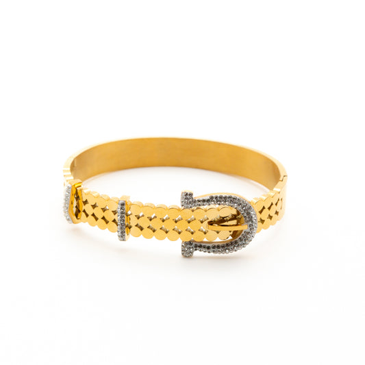 Gold Buckle Bracelet with Rhinestone