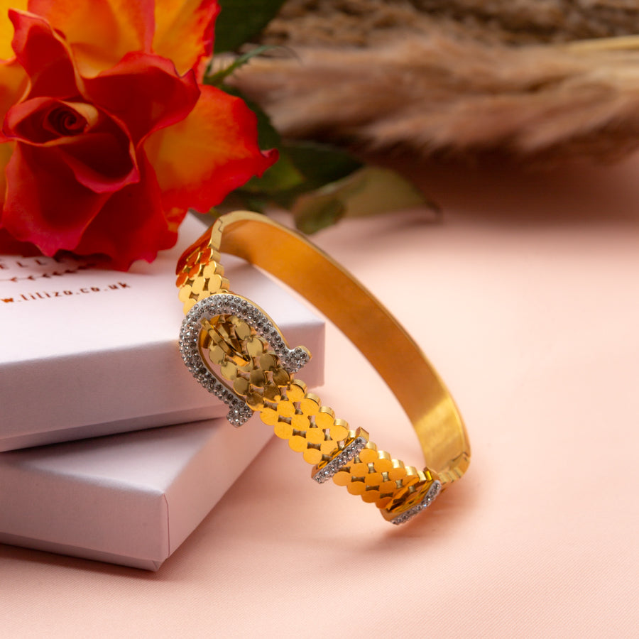 Gold Buckle Bracelet with Rhinestone