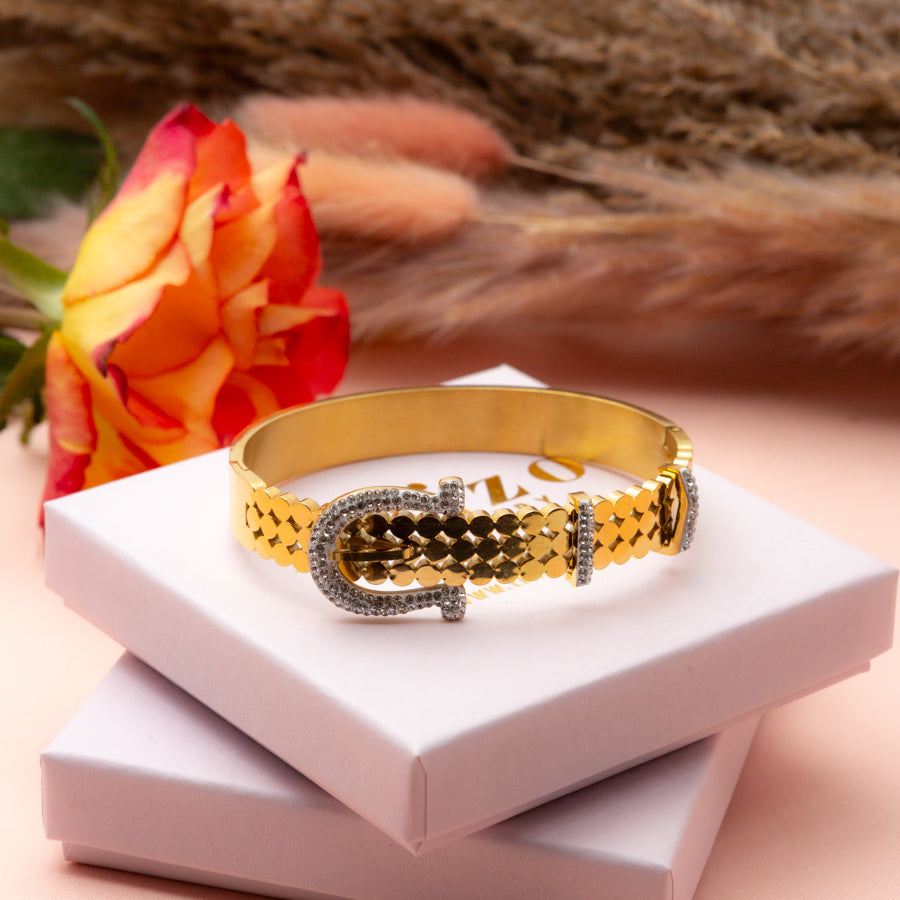 Gold Buckle Bracelet with Rhinestone
