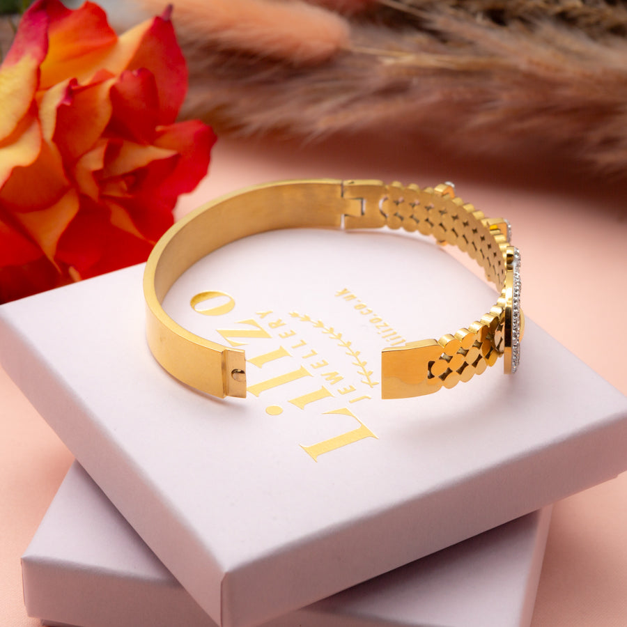 Gold Buckle Bracelet with Rhinestone