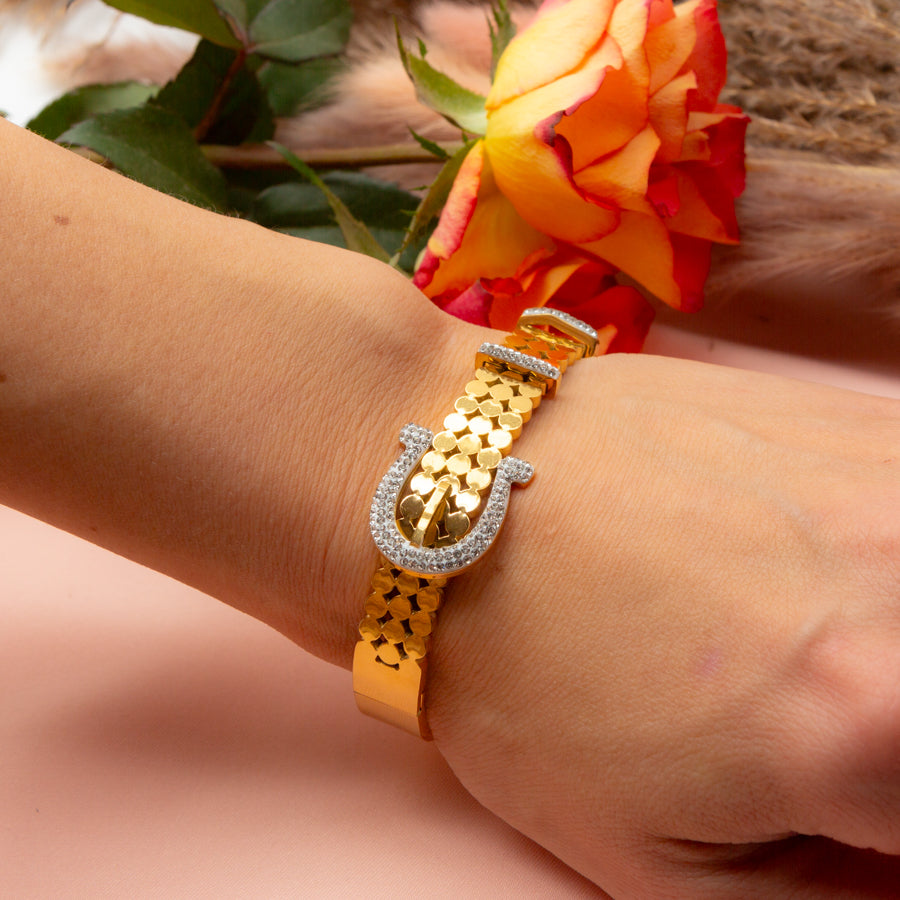 Gold Buckle Bracelet with Rhinestone