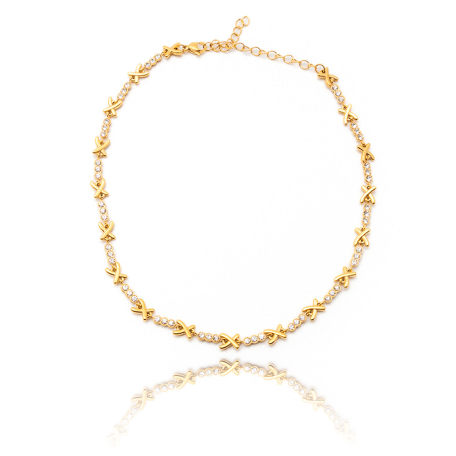 Gold-Plated Crystal 'X' Necklace