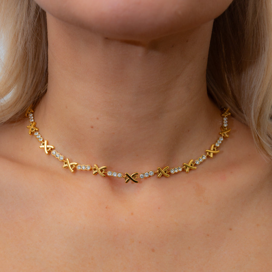 Gold-Plated Crystal 'X' Necklace
