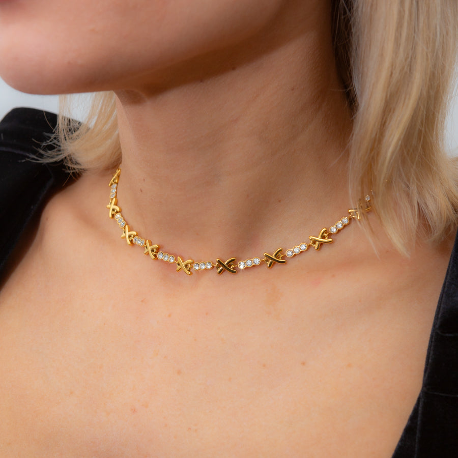 Gold-Plated Crystal 'X' Necklace
