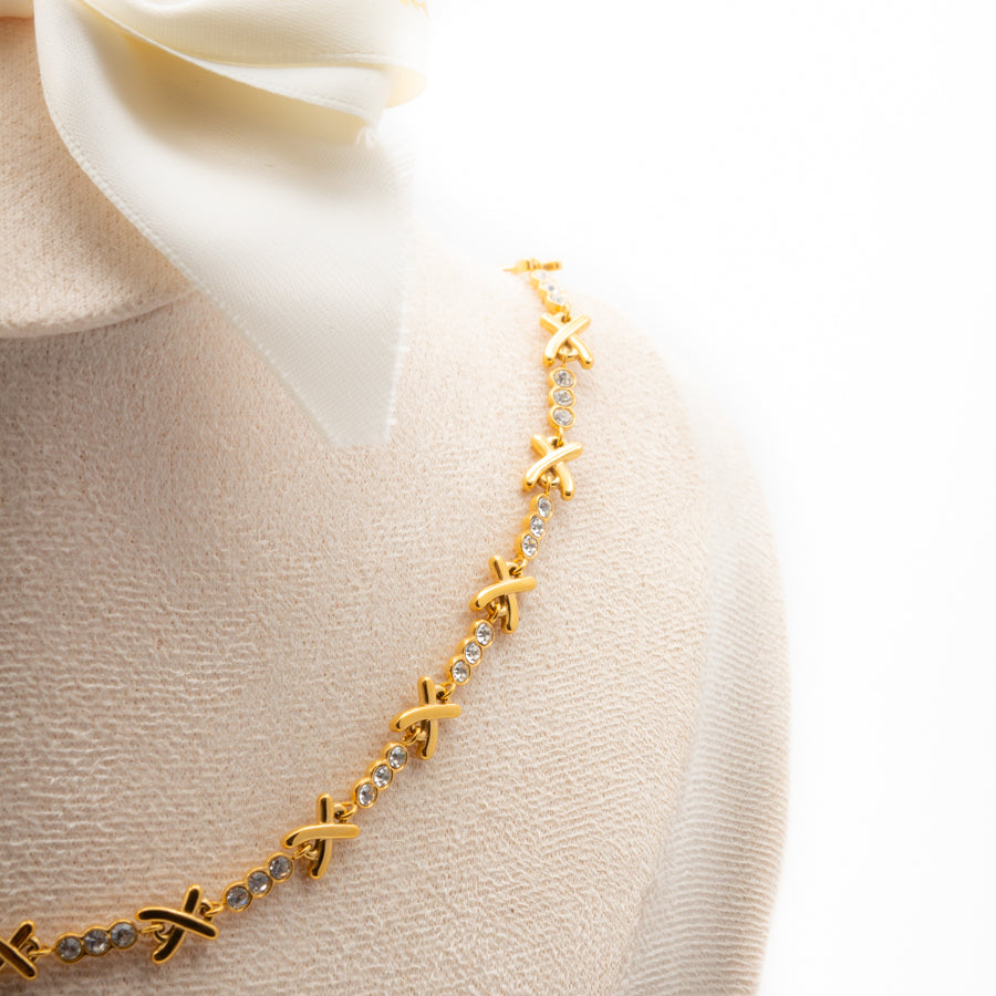 Gold-Plated Crystal 'X' Necklace