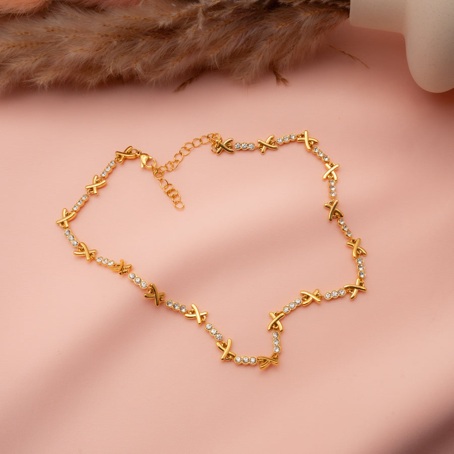 Gold-Plated Crystal 'X' Necklace