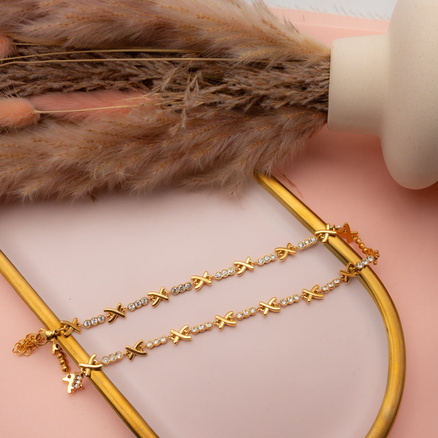 Gold-Plated Crystal 'X' Necklace