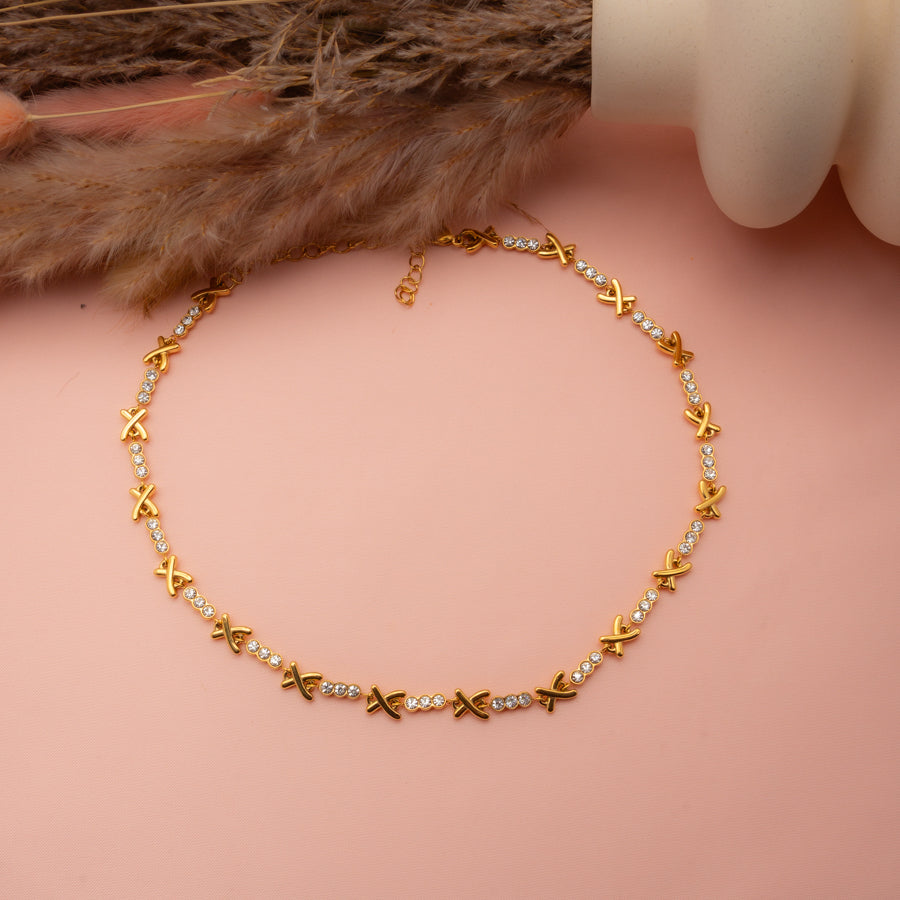 Gold-Plated Crystal 'X' Necklace