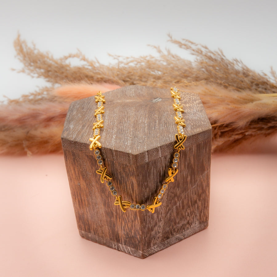 Gold-Plated Crystal 'X' Necklace