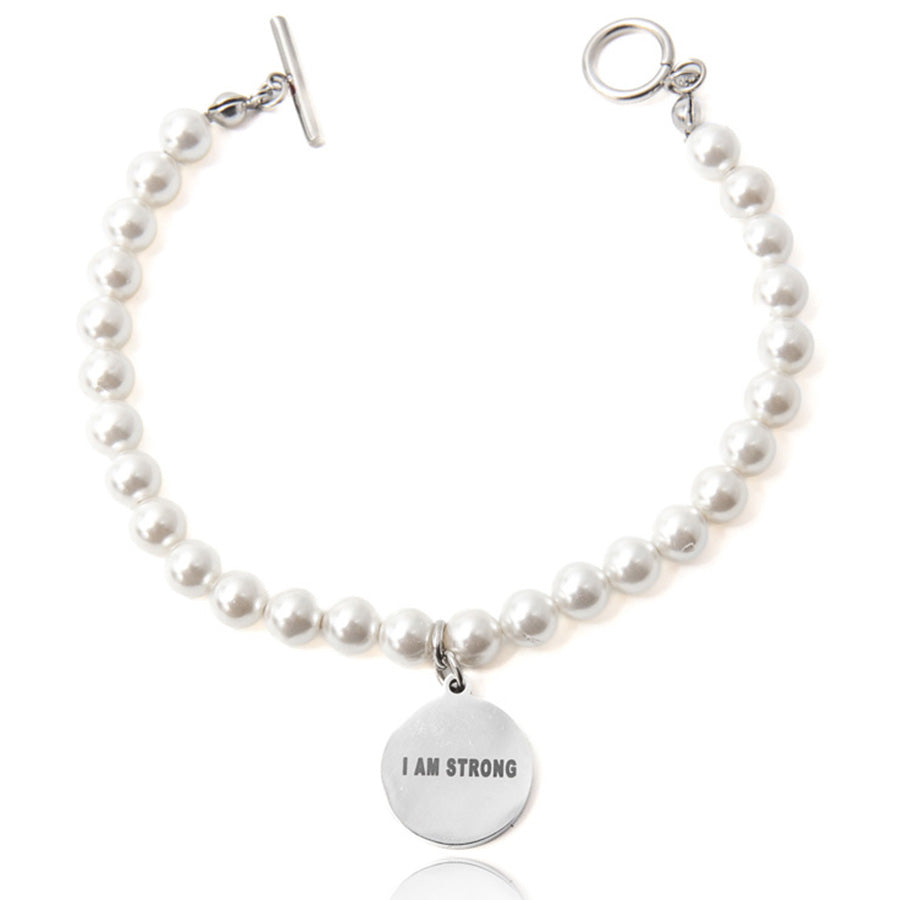 Inspirational "I AM STRONG" Pearl Bracelet