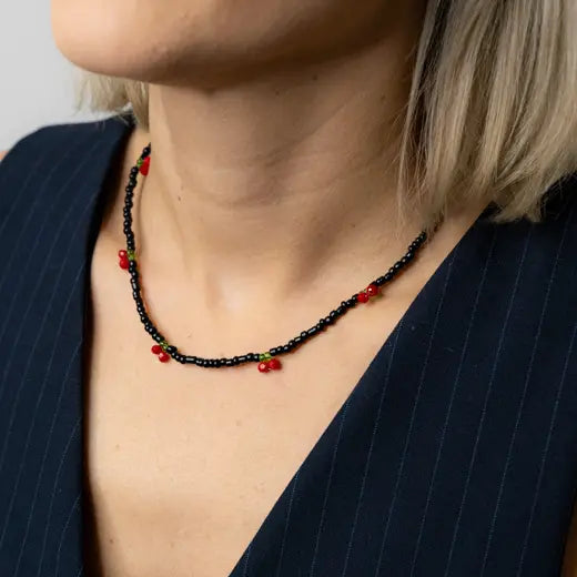 ZENNA || Black Beads and Cherries Necklace