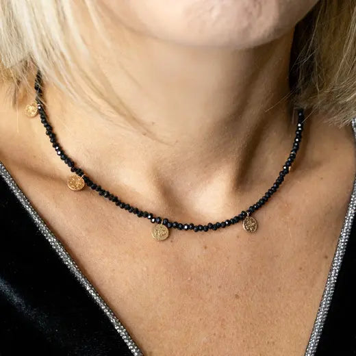 LUMIERE || Black Beaded Necklace with Coins