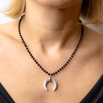 Midnight Crescent Beaded Necklace