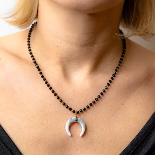 Midnight Crescent Beaded Necklace