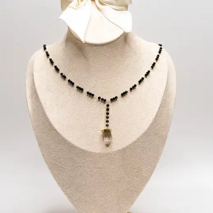 Quartz and Black Bead Necklace