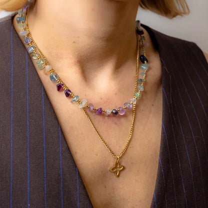 Double Necklace with Green Stones and Clover