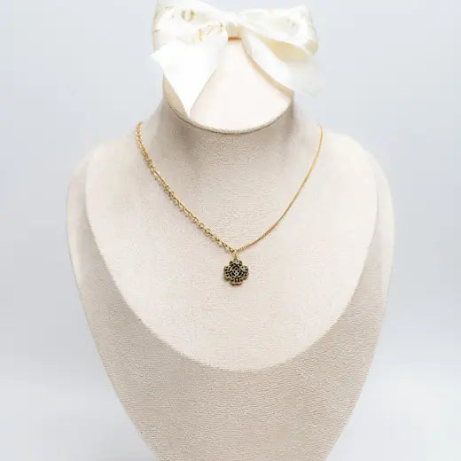 DELIA || Flower Necklace with Black Zircons