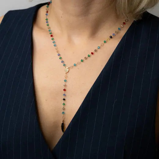 LUNA || Long Necklace with Circular Quartz Stone