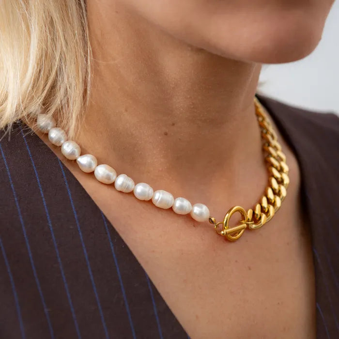 Pearl Cuban Chain Necklace